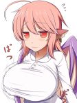  alternate_breast_size alternate_costume bird_wings blush bouncing_breasts breasts collared_shirt commentary_request curvy earrings hair_between_eyes impossible_clothes impossible_shirt jewelry large_breasts large_wings long_sleeves looking_at_viewer mystia_lorelei orange_eyes pink_hair pointy_ears shirt short_hair solo touhou white_shirt wings xialu_zajin youkai 