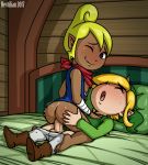  anus ass barefoot bed bed_frame bed_sheet bedroom blonde_hair blue_eyes blue_shirt blush boots breasts butt dark_skin dark_skinned_female exposed_breasts eyebrows eyebrows_visible_through_hair eyes_closed female female_on_top green_hat green_tunic hand_on_another&#039;s_chest hand_on_butt highres indoors interracial link looking_back male male/female moaning motion_lines mouth_open nintendo nipples on_top one_eye_closed pants pants_down penetration penis pillow pointy_ears pussy pussy_juice revtilian scarf sex smile sweat testicles tetra the_legend_of_zelda the_legend_of_zelda:_the_wind_waker the_wind_waker toon_link tunic vagina vaginal vaginal_penetration 