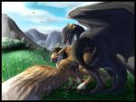  ambiguous_penetration avian clb detailed_background dragon female feral feral_on_feral hippogryph male male/female penetration sex 