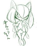  2013 absurd_res blush cub doneru female green_and_white hi_res humanoid japanese_text kirlia looking_at_viewer monochrome nintendo open_mouth pok&eacute;mon pok&eacute;mon_(species) pussy sketch solo text translation_request video_games young 