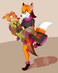  anthro barefoot bdsm bondage bound bridal_carry canid canine clothed clothing dipstick_tail disney domination eyewear fan_character female female_domination fox fully_clothed fur glasses green_eyes hi_res male mammal multicolored_tail nick_wilde red_fur rope rope_bondage scared smile whistleristler zootopia 