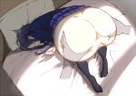  1girl airu_(egaumakunareru) all_fours anus ass ass_grab bangs bed bed_sheet blue_hair blush censored closed_mouth commentary_request hair_between_eyes long_hair long_sleeves love_live! love_live!_school_idol_project mosaic_censoring no_panties no_shoes on_bed otonokizaka_school_uniform pillow presenting pussy school_uniform sleeping solo_focus sonoda_umi spread_pussy top-down_bottom-up 
