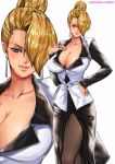  blonde_hair breasts cleavage large_breasts mature_(kof) smile solo the_king_of_fighters 
