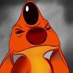  1:1 2019 absurd_res alien black_eyes bust_portrait digital_drawing_(artwork) digital_media_(artwork) disney ears_down experiment_(species) glare grey_background heat_(lilo_and_stitch) hi_res lilo_and_stitch orange_body portrait red_nose simple_background solo squint starryblast9 