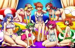  7girls aged_up ally_(puyopuyo) amitie andou_ringo arle_nadja ass bare_arms bare_back bare_legs bare_midriff bare_shoulders barefoot bed breasts butt_crack cleavage clothing cute draco_centauros female female_only happy harem harpy_(puyopuyo) jadenkaiba lingerie looking_at_viewer midriff navel puyopuyo rulue smile tagme thighs underboob underwear wink winking 