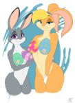  anthro bodypaint breasts clothing curvaceous disney duo female gloves hi_res judy_hopps lagomorph leporid lola_bunny looking_at_viewer looney_tunes mammal merffle nipples pussy rabbit smile standing warner_brothers zootopia 