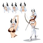  1:1 big_breasts blush bow_(weapon) breasts cleavage clothed clothing devil-v female footwear hi_res high_heels horn humanoid nipple_outline ranged_weapon shoes skirt weapon 