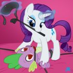  &lt;3 &lt;3_eyes 1:1 ball_gag bdsm bed blindfold bondage bound cutie_mark domination dragon equid female female_domination friendship_is_magic fur gag hair hi_res horn male male/female mammal my_little_pony purple_hair radasus rarity_(mlp) riding_crop spike_(mlp) submissive_male unicorn whip white_fur 