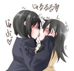  2girls ahegao black_hair blush closed_mouth commentary_request couple embarrassed forced grabbing_another&#039;s_hand hair_between_eyes kiss kuroki_tomoki kuroki_tomoko long_hair low_twintails mm95344300 multiple_girls necktie pleated_skirt school_uniform shaking shirt simple_background skirt sweatdrop sweater_vest tamura_yuri trembling twintails uniform watashi_ga_motenai_no_wa_dou_kangaetemo_omaera_ga_warui! white_background white_shirt yuri 