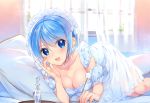  bed blue_eyes blue_hair blush breasts choker cleavage dress jpeg_artifacts mochiko_(mochiko3121) original short_hair 