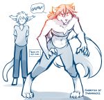  2019 ambiguous_gender angry anthro athletic barefoot basitin blood blood_from_mouth canid canine canis chest_tuft chest_wraps claws clothed clothing dialogue digitigrade english_text fluffy fluffy_tail growling hi_res humor keidran keith_keiser lying mammal midriff monochrome natani nervous simple_background sketch solo_focus sweat text threatening tom_fischbach tuft twokinds webcomic white_background wolf wraps 