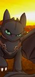  black_scales colrblnd_(artist) dragon dreamworks game_(disambiguation) green_eyes grin harness hi_res how_to_train_your_dragon male quickietime scales screencap smile toothless 