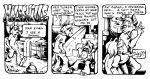  1999 anthro barefoot black_and_white canid canine canis clothed clothing comic duo english_text fire_hydrant kim_arndt male mammal monochrome monotreme moondog_(comic) moondog_(kim_arndt) pants platypus shirt signature sitting speech_bubble stairs t-shirt text topher_(kim_arndt) topwear trash_can walking 