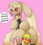  arm_warmers armwear basketgardevoir big_breasts big_butt black_sclera blush breasts butt clothing collar convenient_censorship cotton_tail easter easter_egg female hi_res holding_object holding_sex_toy holidays lagomorph legwear long_ears lopunny mammal nintendo pok&eacute;mon pok&eacute;mon_(species) red_eyes sex_toy stockings suggestive thought_bubble video_games 