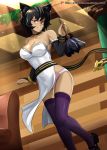  1girl animal_ears apron cat_ears detached_sleeves kali_belladonna milf rwby short_hair thighhighs underwear vilde_loh_hocen 