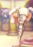  1girl aki_makoto animal_ear_fluff animal_ears anus areolae bangs bent_over blurry blurry_background blush breasts eyebrows_visible_through_hair fur_trim highres large_breasts long_hair looking_at_viewer nipples nude princess_connect! princess_connect!_re:dive purple_hair pussy ryu_jiao solo standing tail v-shaped_eyebrows wolf_ears wolf_girl wolf_tail yellow_eyes 