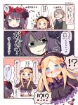  !? +_+ 1boy 2girls 3koma abigail_williams_(fate/grand_order) arms_up bangs black_bow black_dress black_eyes black_footwear black_headwear blonde_hair bloomers blue_eyes bow chibi comic commentary_request crying crying_with_eyes_open dress eyebrows_visible_through_hair facial_hair fate/grand_order fate_(series) forehead grey_hair hair_bow hair_ornament hat james_moriarty_(fate/grand_order) katsushika_hokusai_(fate/grand_order) long_hair long_sleeves matsushita_yuu multiple_girls mustache open_mouth orange_bow parted_bangs polka_dot polka_dot_bow purple_hair shaded_face shoes sleeves_past_fingers sleeves_past_wrists spoken_interrobang sweat tears underwear v-shaped_eyebrows very_long_hair wavy_mouth white_bloomers 