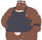  12beat13 2019 anthro apron belly blush brown_fur bulge clothing cute_fangs eyes_closed eyewear fundoshi fur glasses humanoid_hands japanese_clothing male mammal moobs nipples overweight overweight_male simple_background solo underwear ursid white_background 