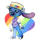  &lt;3 2016 5_fingers 6/26 alien alpha_channel anthro blue_eyes blue_fur blue_nose bow_tie classy clothed clothing disney ears_back experiment_(species) footwear fully_clothed fur gay_pride hat head_tuft headgear headwear lilo_and_stitch looking_at_viewer notched_ear pants shoes solo soulmate stitch tuft vest white_pupils 