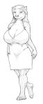  anthro badger big_breasts breasts clothed clothing female greyscale hair hi_res huge_breasts mammal mature_female momosukida monochrome mustelid musteline simple_background solo standing white_background 