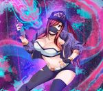  1girl breasts claudia_dragneel cleavage erza_scarlet fairy_tail fingerless_gloves gloves hat large_breasts league_of_legends long_hair midriff navel ponytail red_hair 
