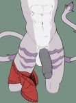  abs athletic balls black_glans black_penis clothing digimon digimon_(species) duncan_(tomierlanely) fur garurumon glans green_background grispinne humanoid_penis leg_markings long_tail male markings multicolored_fur navel penis purple_fur red_clothing red_underwear simple_background story story_in_description thin_tail tomierlanely two_tone_fur underwear underwear_around_one_leg vein veiny_penis 