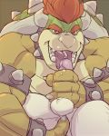  2018 anthro balls bowser canid canine canis cum domestic_dog duo erection fingering fur hair hi_res husky koopa langdon_marston male male/male mammal mario_bros nintendo nordic_sled_dog nude open_mouth oral paws penis rrowdybeast scalie sex simple_background spikes spitz teeth tongue video_games white_fur 