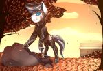  2019 augmentations autumn chapaevv clothed clothing cybernetic_arm cybernetic_hand cybernetics cyborg detailed_background digital_media_(artwork) equid equine fan_character forest friendship_is_magic fur hair hi_res horse leaf machine male mammal my_little_pony outside pony smile solo tree 