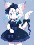  1girl black_clothes blue_hair furry kemoribon multicolored_hair ribbon_tail solo two-tone_hair white_hair 