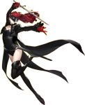  1girl black_legwear black_leotard boots breasts choker cleavage cropped_jacket full_body gloves high_heel_boots high_heels holding holding_sword holding_weapon leotard long_hair mask matching_hair/eyes official_art open_mouth persona persona_5 persona_5_the_royal red_eyes red_gloves red_hair ruffled_sleeves scabbard sheath soejima_shigenori solo sword thigh_boots thighhighs transparent_background weapon yoshizawa_kasumi 