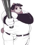  12beat13 anthro baseball_bat baseball_uniform bat_(object) belly big_belly brown_bear brown_fur clothed clothing face_paint fur gloves holding_object male mammal obese obese_male overweight overweight_male simple_background solo sportswear uniform ursid ursine white_background 