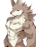  2019 abs anthro biceps black_nose canid canine canis chung0_0 digital_media_(artwork) fur hi_res male mammal muscular muscular_male nipples nude pecs simple_background white_background wolf 