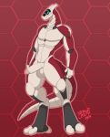  2019 3_fingers 3_toes android anthro balls big_penis blue_eyes digital_media_(artwork) digitigrade dragon foreskin glans half-erect hi_res humanoid_penis machine male pecs penis pose robot signature simple_background slit_pupils solo standing synth synthetic tattoorexy toes uncut 