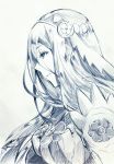  1girl aqua_(fire_emblem_if) eyes_visible_through_hair fire_emblem fire_emblem_if graphite_(medium) headdress long_hair nintendo portrait shiratsu_(white-seaside) solo traditional_media 