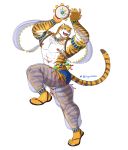  2018 abs absurd_res anthro belly_dancer blue_eyes bodypaint clothing coin dancing dragon0324r felid footwear harem_outfit hi_res jewelry kemono male mammal muscular muscular_male musical_instrument nipple_piercing nipples open_mouth open_smile pantherine piercing sandals smile solo tambourine tiger 