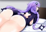  1girl arm_support ass back bed black_gloves braid breasts choujigen_game_neptune dimension252525 eyebrows_visible_through_hair eyes_visible_through_hair gloves hair_ornament hip_focus indoors kneeling large_breasts legs leotard long_hair looking_at_viewer looking_back neptune_(neptune_series) neptune_(series) on_bed power_symbol purple_hair purple_heart seductive_smile self_upload smile solo thighs tied_hair twin_braids very_long_hair wide_hips 