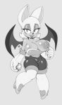  2019 anthro areola big_breasts breasts chaos_emerald chiropteran clothed clothing daxzor digital_media_(artwork) eyelashes female hair hi_res holding_object looking_at_viewer mammal monochrome nipples one_breast_out rouge_the_bat signature smile solo sonic_(series) wings 