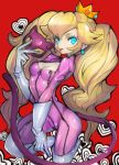  1girl bodysuit boots breasts cleavage cleavage_cutout cosplay crown dakusuta gloves hair_ornament highres long_hair looking_at_viewer mario_(series) mask medium_breasts nintendo persona persona_5 princess_peach smile super_mario_bros. super_smash_bros. tail takamaki_anne takamaki_anne_(cosplay) thigh_boots thighhighs tongue tongue_out twintails whip 