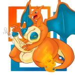  1:1 2019 absurd_res anthro areola balls big_breasts big_penis blue_eyes blush breasts charizard cum dickgirl digital_media_(artwork) dragon ejaculation fire hi_res horn humanoid_penis intersex lime09 nintendo nipples non-mammal_breasts nude open_mouth penis pok&eacute;mon pok&eacute;mon_(species) pok&eacute;morph scalie solo video_games 