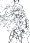  1girl anus bag bangs blush breath close-up eyebrows_visible_through_hair female from_below glasses greyscale hair_between_eyes hands_together highres hood hoodie kantai_collection koorimizu long_sleeves monochrome multiple_views nose_blush open_mouth panties panty_pull peeing pussy short_hair simple_background sitting sketch steam supply_depot_hime tears teeth textless thighhighs toilet toilet_use uncensored underwear white_background 