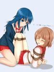  2girls arms_behind_back bdsm blue_hair bondage bound bound_arms bound_wrists brown_hair character_request femuto highres hino-san_no_baka multiple_girls restrained rope school_uniform serafuku shibari shibari_over_clothes simple_background tied_up translation_request 