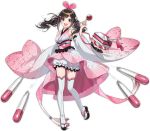  1girl a.i._channel alternate_costume alternate_hairstyle azur_lane bangs blue_eyes blush bow breasts brown_hair candy_apple eyebrows_visible_through_hair food geta hairband holding holding_food japanese_clothes kimono kizuna_ai kurot long_hair looking_at_viewer medium_breasts multicolored_hair official_art open_mouth pants pink_hair pumpkin_pants rigging smile solo streaked_hair tachi-e thighhighs torpedo transparent_background turret twintails virtual_youtuber white_legwear white_pants wide_sleeves 