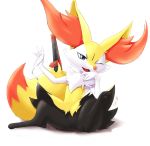  blue_eyes braixen eryz fan_(disambiguation) fangs female fur hi_res key_chain mammal nintendo pok&eacute;mon pok&eacute;mon_(species) sitting smile solo stick video_games 