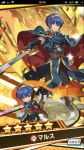  2900cm blue_eyes blue_hair cape fire_emblem fire_emblem:_monshou_no_nazo fire_emblem_heroes highres holding holding_sword holding_weapon marth nintendo sword weapon 