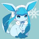  1:1 ambiguous_gender blue_eyes blue_fur bow clothing eeveelution feral fur glaceon hat headgear headwear hi_res kemoribbon nintendo pok&eacute;mon pok&eacute;mon_(species) sitting snowflake solo video_games 