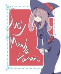  1girl dress hair_over_one_eye half-closed_eyes hat little_witch_academia pale_skin pink_hair red_eyes robe sharp_teeth solo sucy_manbavaran teeth wide_sleeves witch witch_hat 