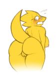  alphys anthro bent_over big_butt blush breasts buckteeth butt butt_focus dakkpasserida embarrassed eyelashes eyewear female glasses looking_back nipples nude open_mouth pink_nipples pussy rear_view reptile scales scalie simple_background solo sweat teeth thick_thighs undertale video_games white_background yellow_scales 