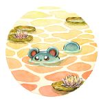  commentary creature creatures_(company) english_commentary flower game_freak gen_2_pokemon lily_pad marill nintendo no_humans oliver_hamlin partially_submerged pink_flower pokemon pokemon_(creature) reflection traditional_media water water_lily_flower watercolor_(medium) 