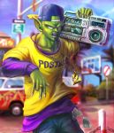  alien boombox car clothing dragon_ball dragon_ball_z excharny green_skin hat headgear headwear hi_res humanoid jewelry male money namekian necklace not_furry piccolo ring urban vehicle 