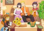  absurdres alarm_clock bags_under_eyes bandage bandaged_arm bandages blonde_hair boruto:_naruto_next_generations clock controller couch family father_and_daughter father_and_son finger_to_mouth flower hand_holding highres husband_and_wife hyuuga_hinata kurama_(naruto) lamp looking_at_viewer mother_and_daughter mother_and_son naruto_(series) open_clothes open_shirt pajamas picture_frame plant purple_hair remote_control shi_(user_ptm0299) short_hair shushing sleeping spiked_hair sunflower table uzumaki_boruto uzumaki_himawari uzumaki_naruto whisker_markings 